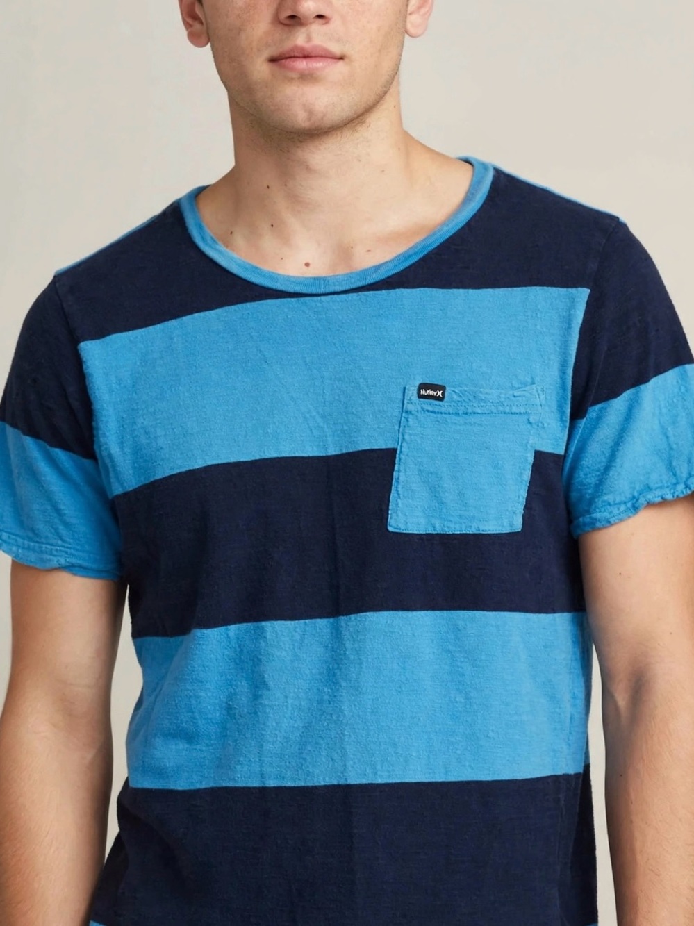 Hurley Blue/Navy Wide-Stripe Pocket Short Sleeve Tee